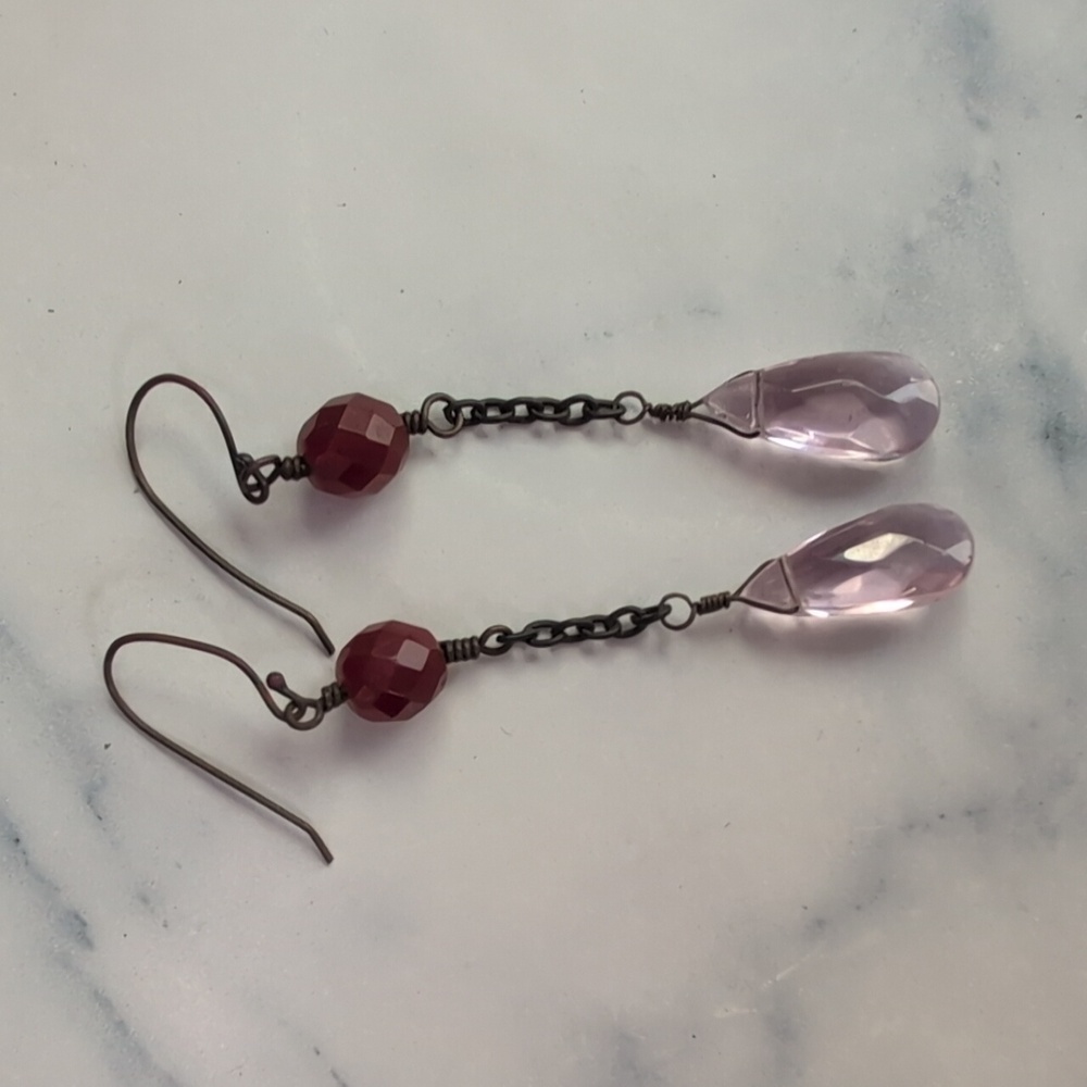 Hand Made Pink and Red Dangle Earrings